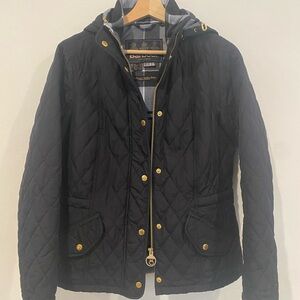 Barbour Dark Blue Millfire Quilted Jacket with Gold Accents
